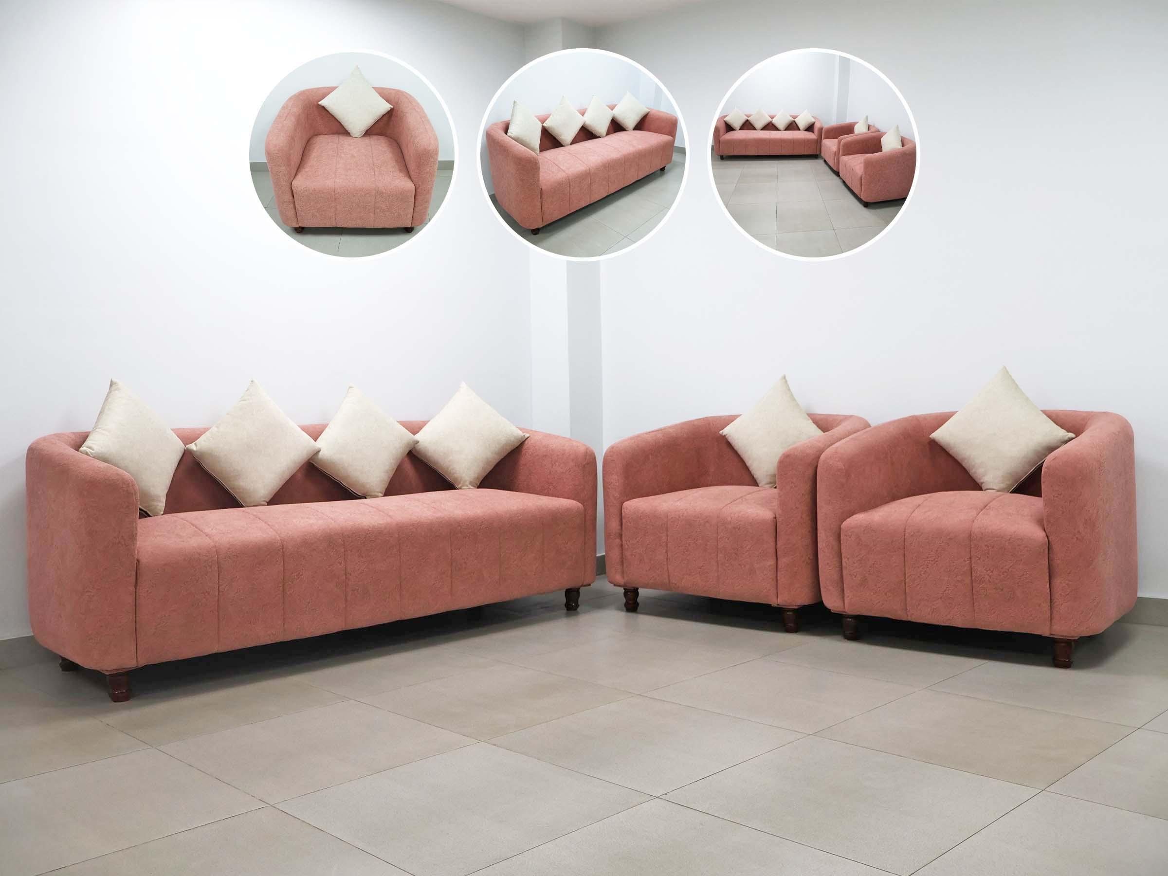 3+1+1 pink fabric sofa set