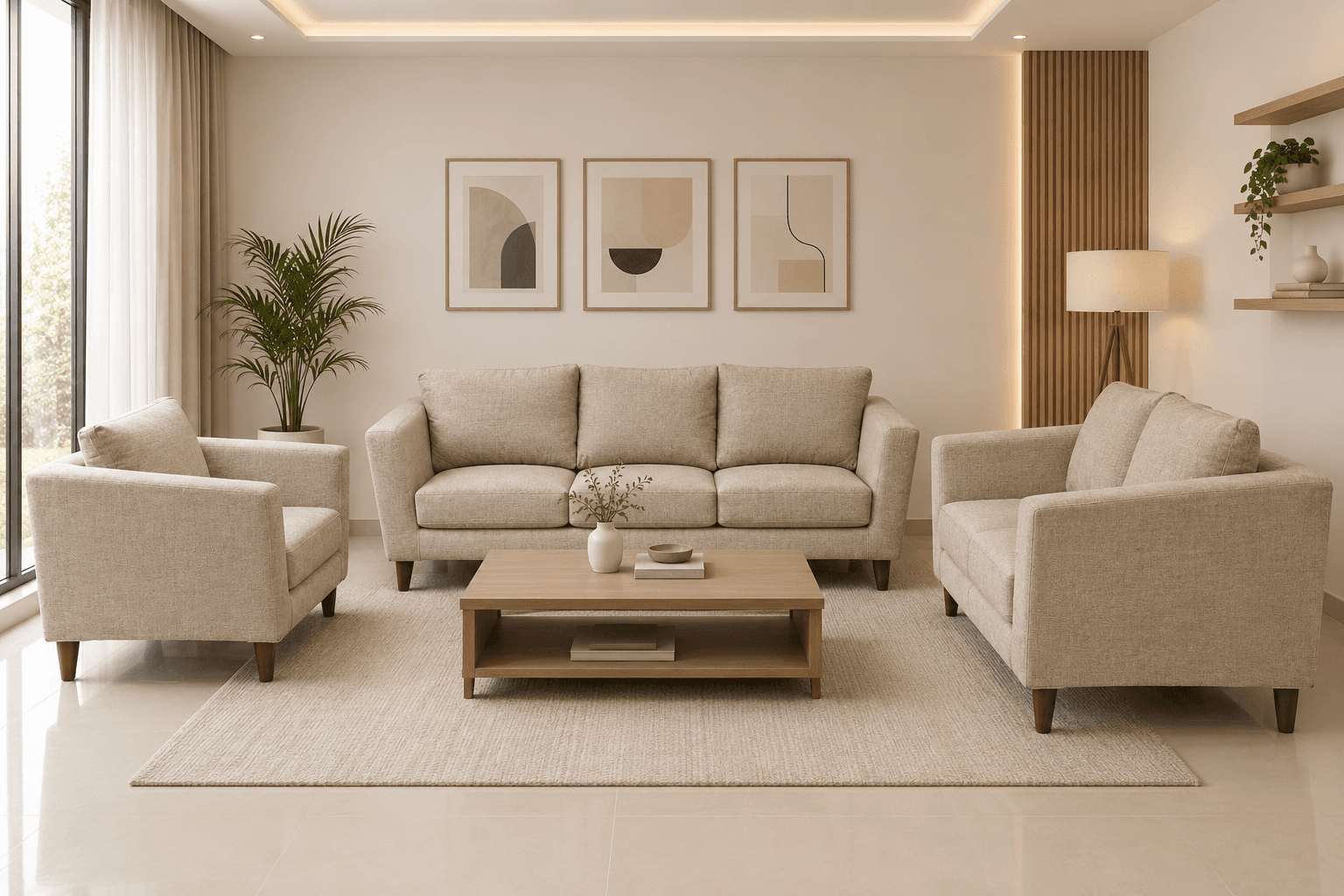 Beige Comfort Sofa Set