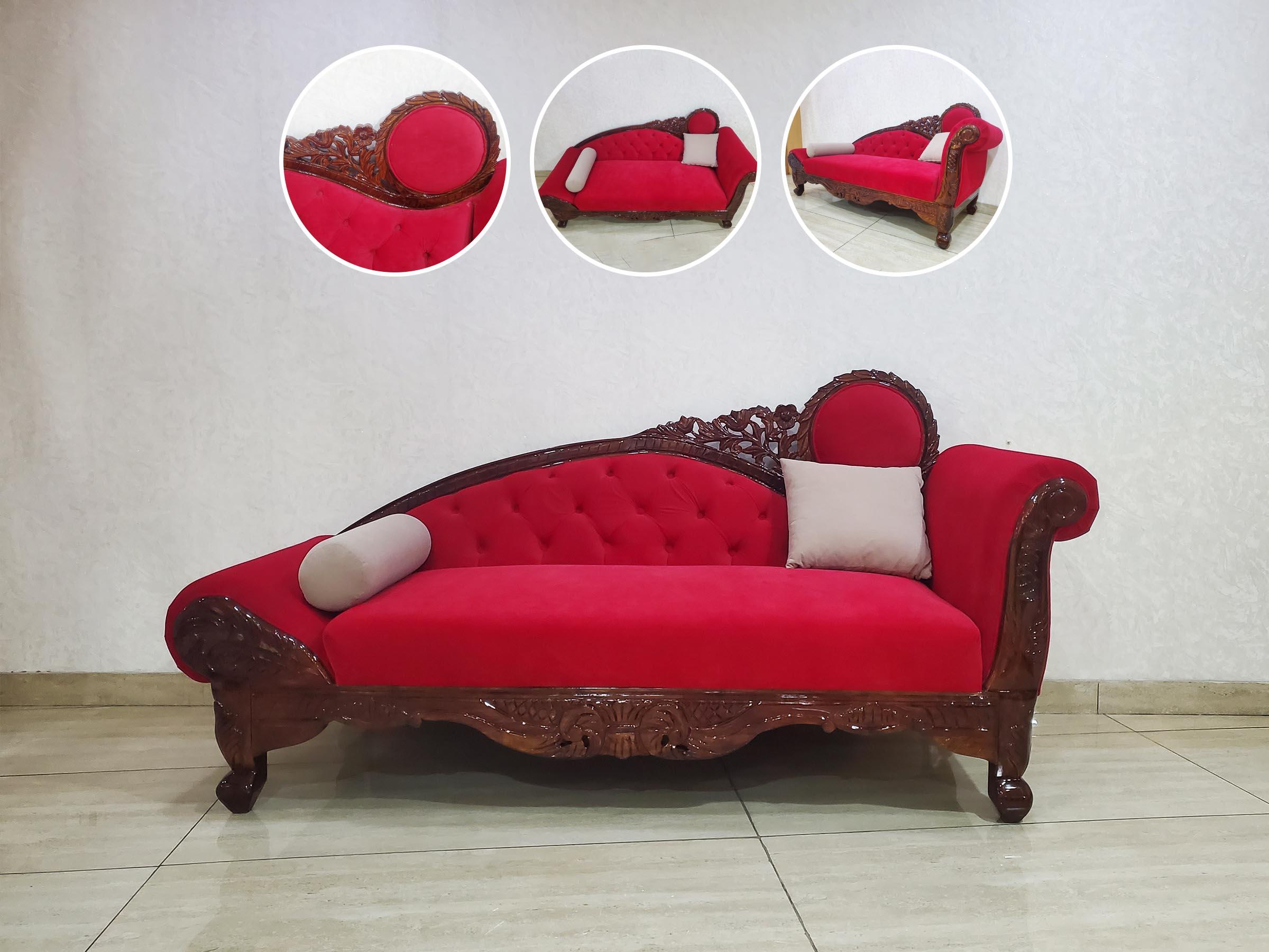 Carved Diwan Sofa (Red)