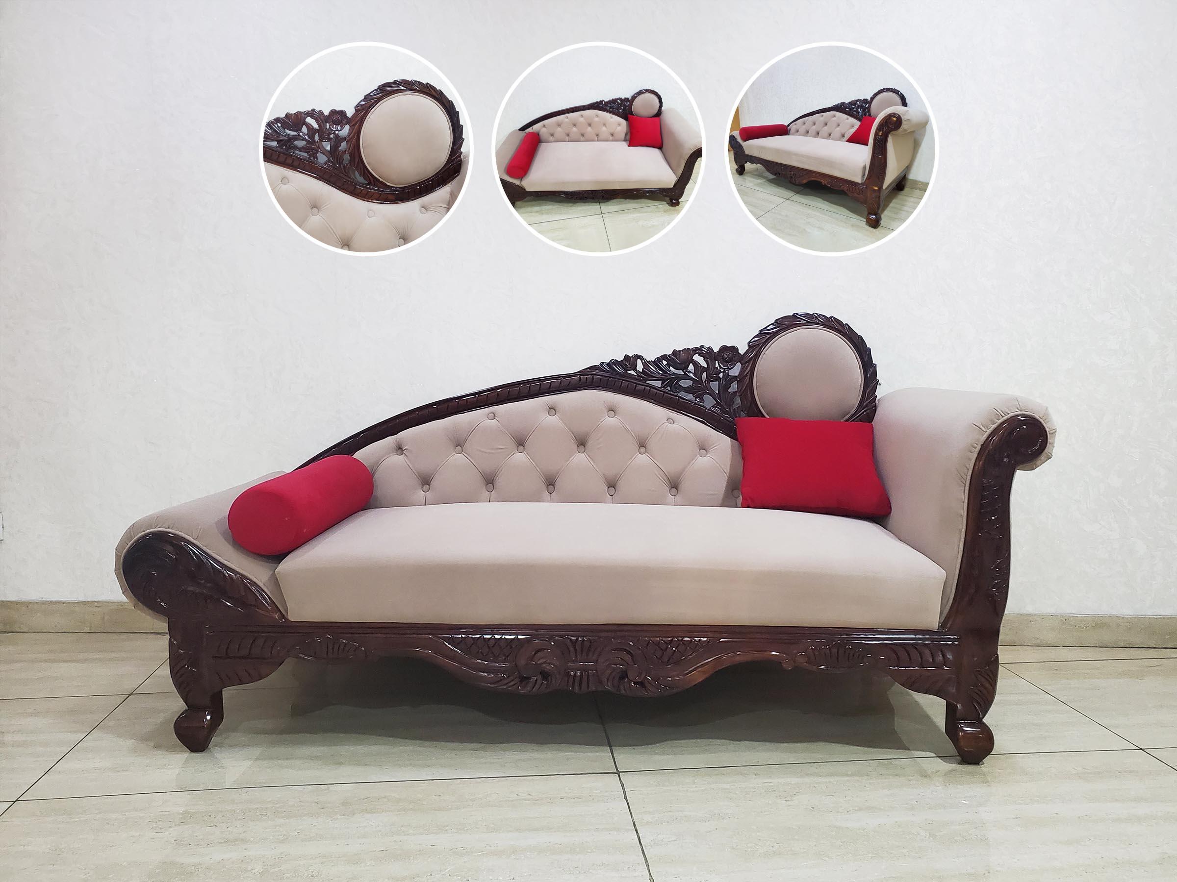 Carved Diwan Sofa (Cream)