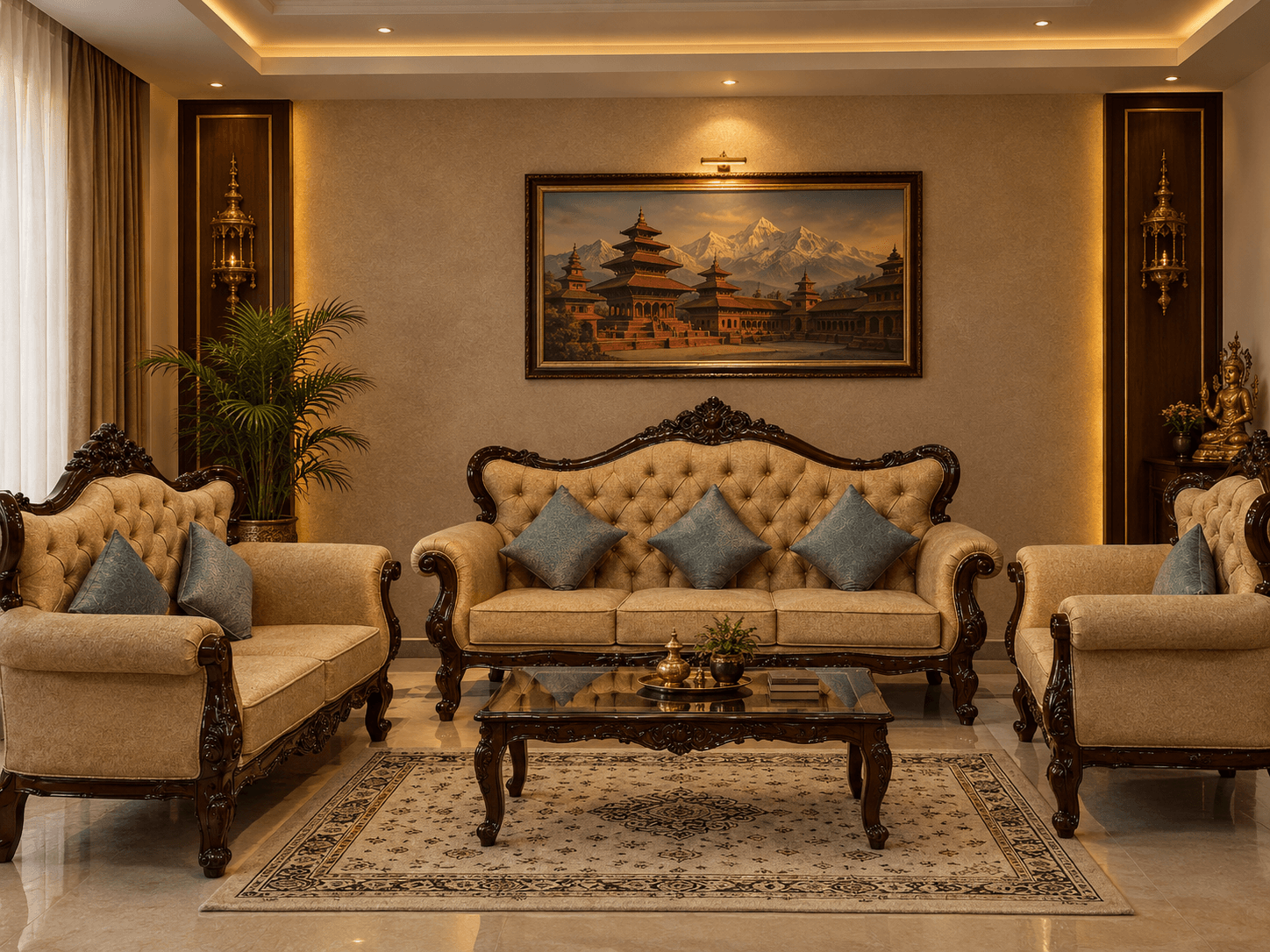 Golden Royal Carved Sofa - Furniture in Nepal