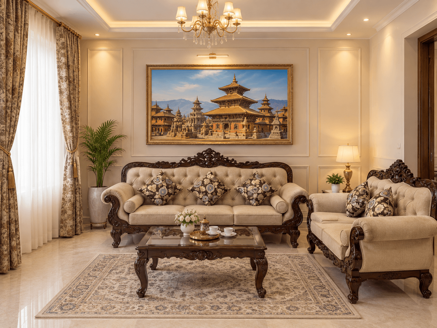 Golden Royal Carved Sofa - Furniture in Nepal