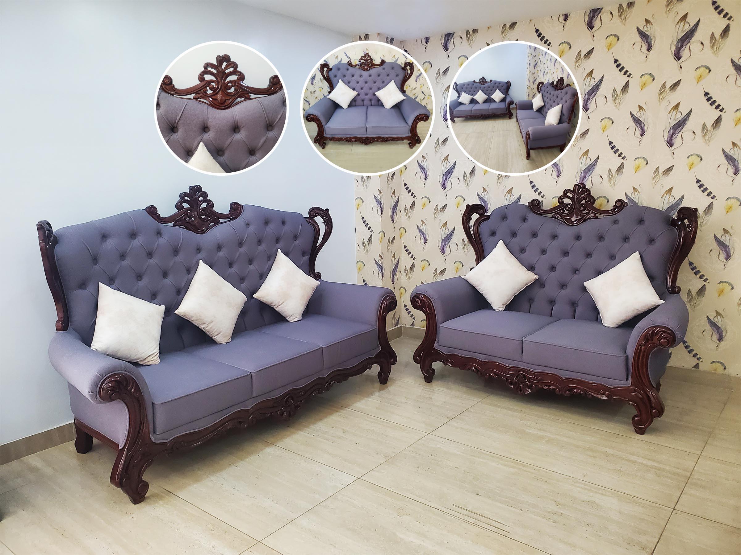 Blue Carved Royal Sofa