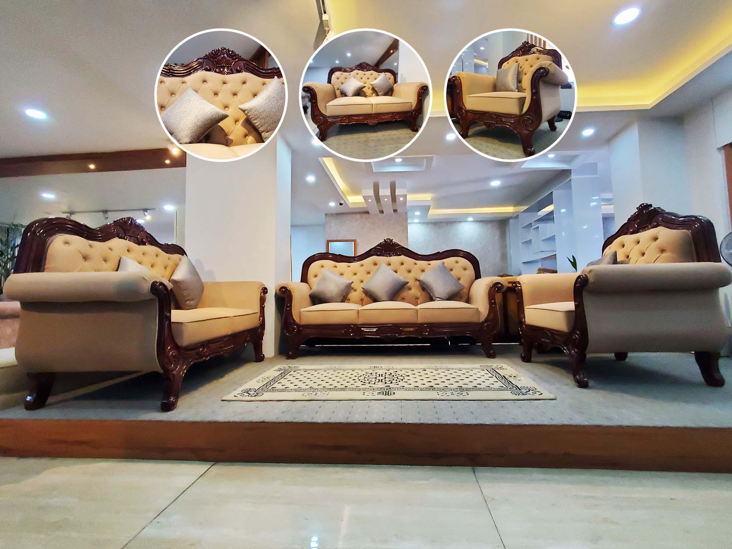 6 Seater Golden Carved Royal Sofa