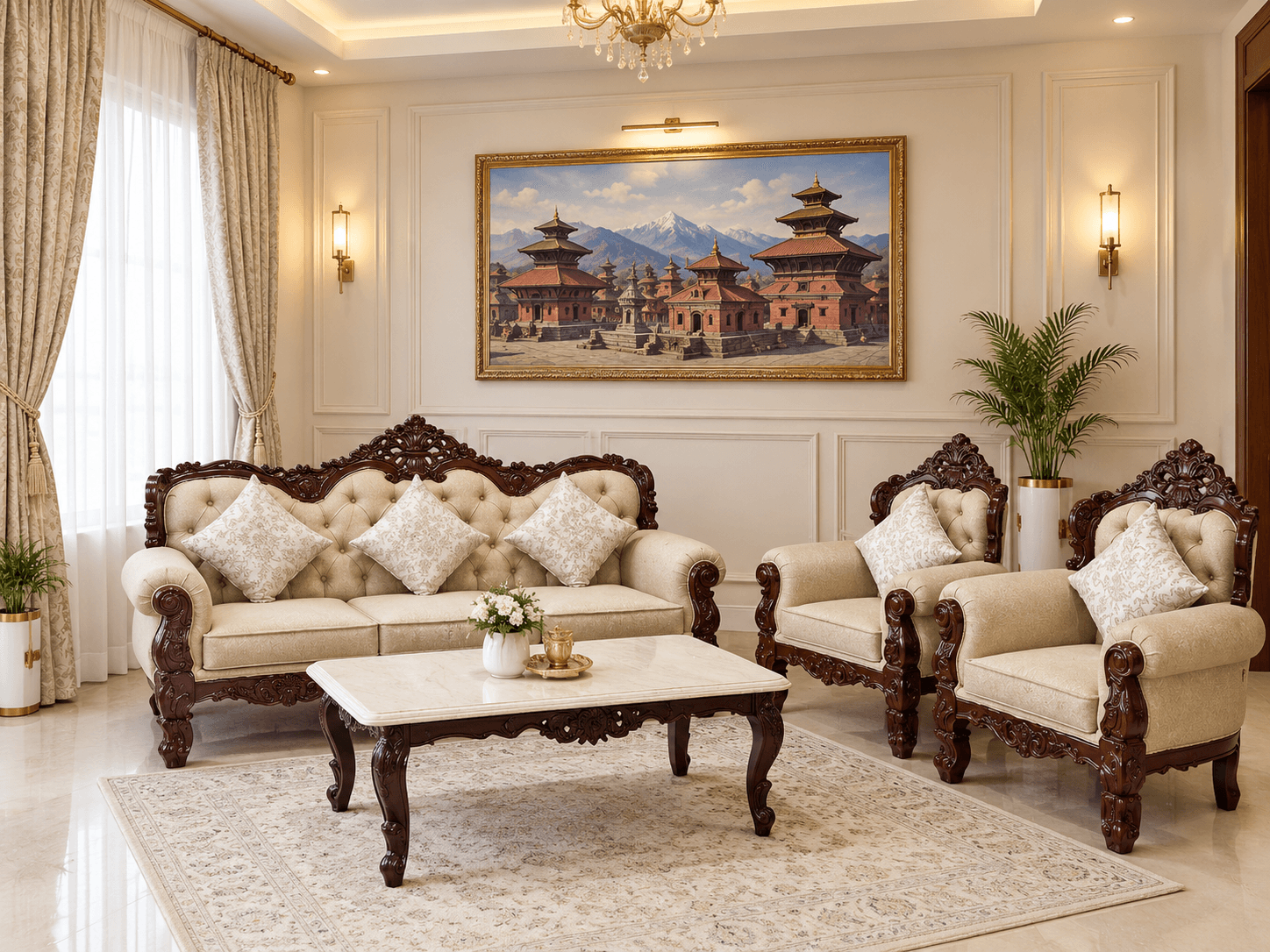Compact Royal Carved Sofa Set