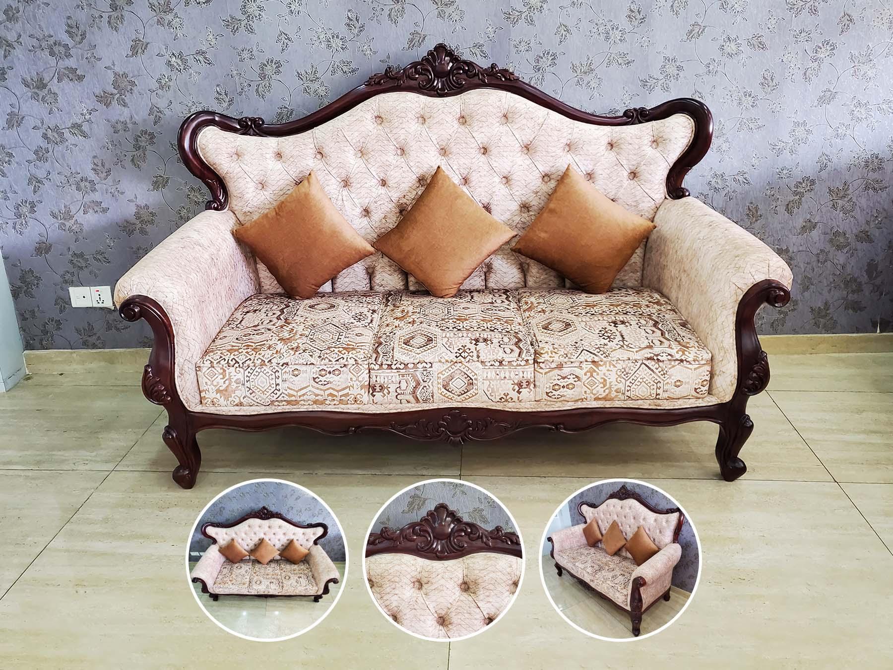 Royal Carved Sofa (Tribal Fabric)