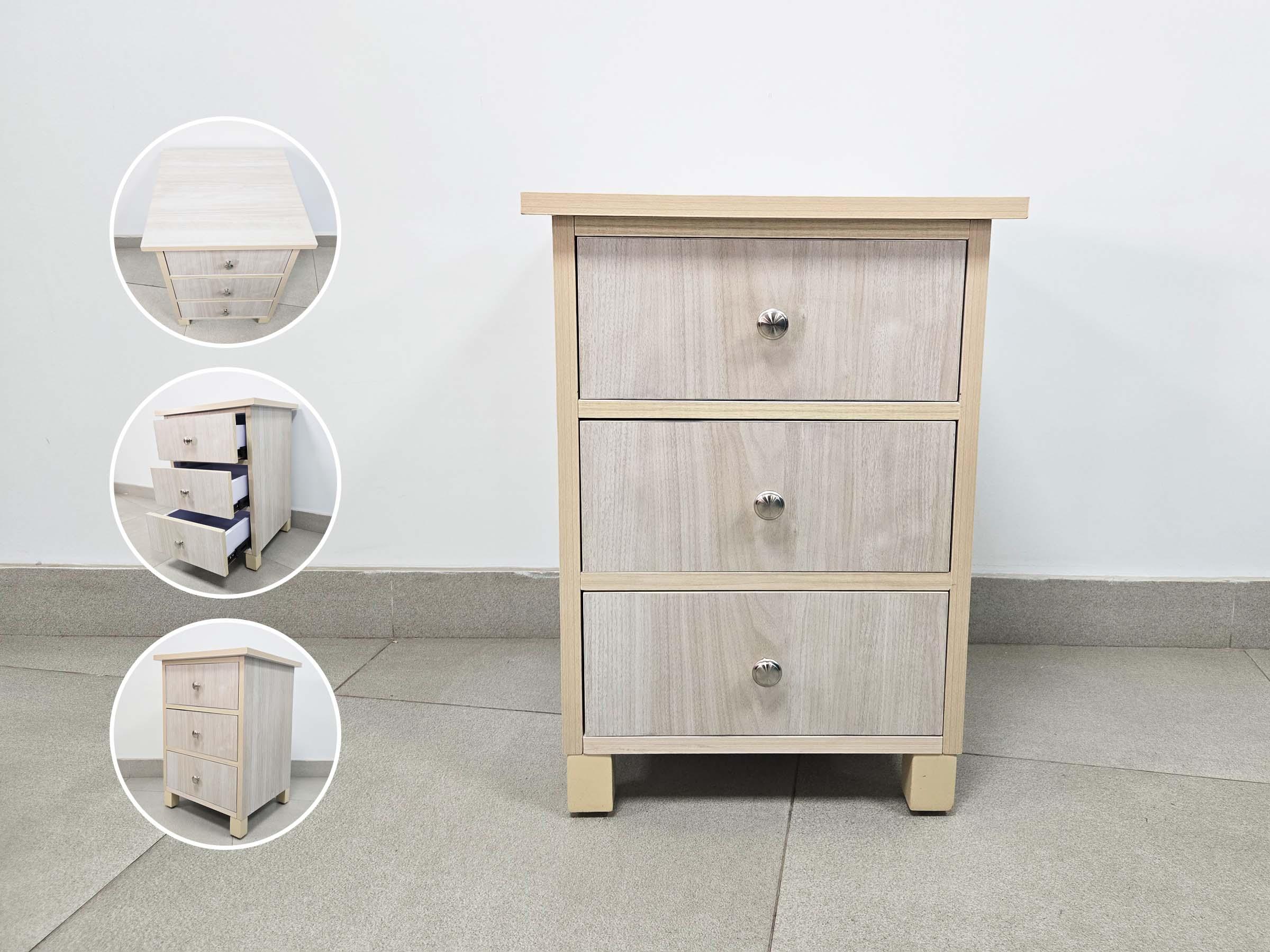 Wooden Bedside Table with Three Drawers