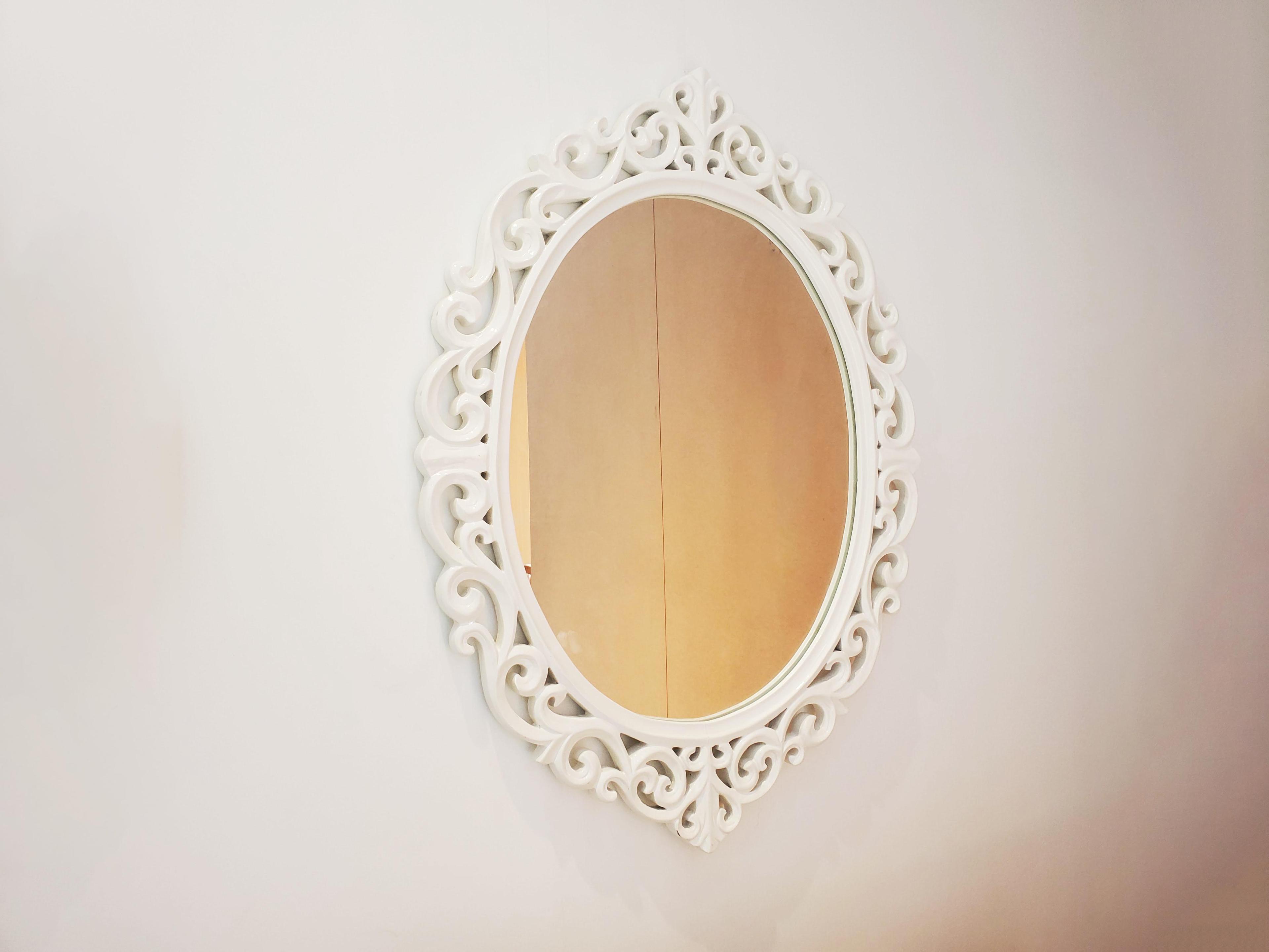 White Carved Oval Mirror