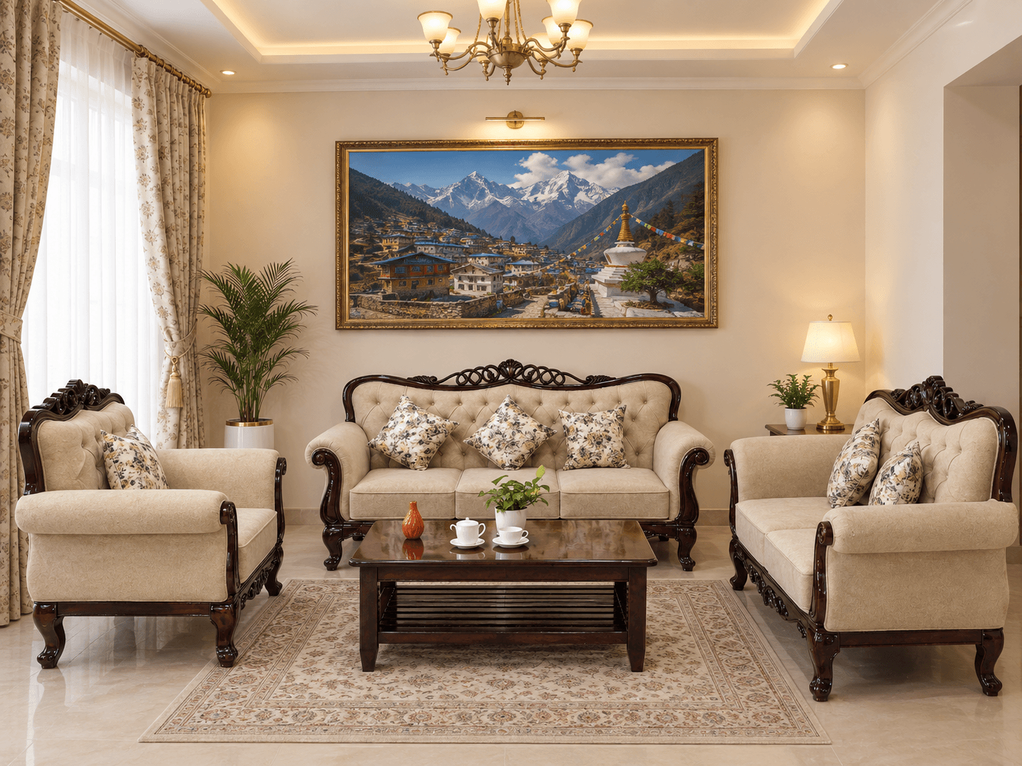 Beige Royal Carved Sofa - Furniture in Nepal
