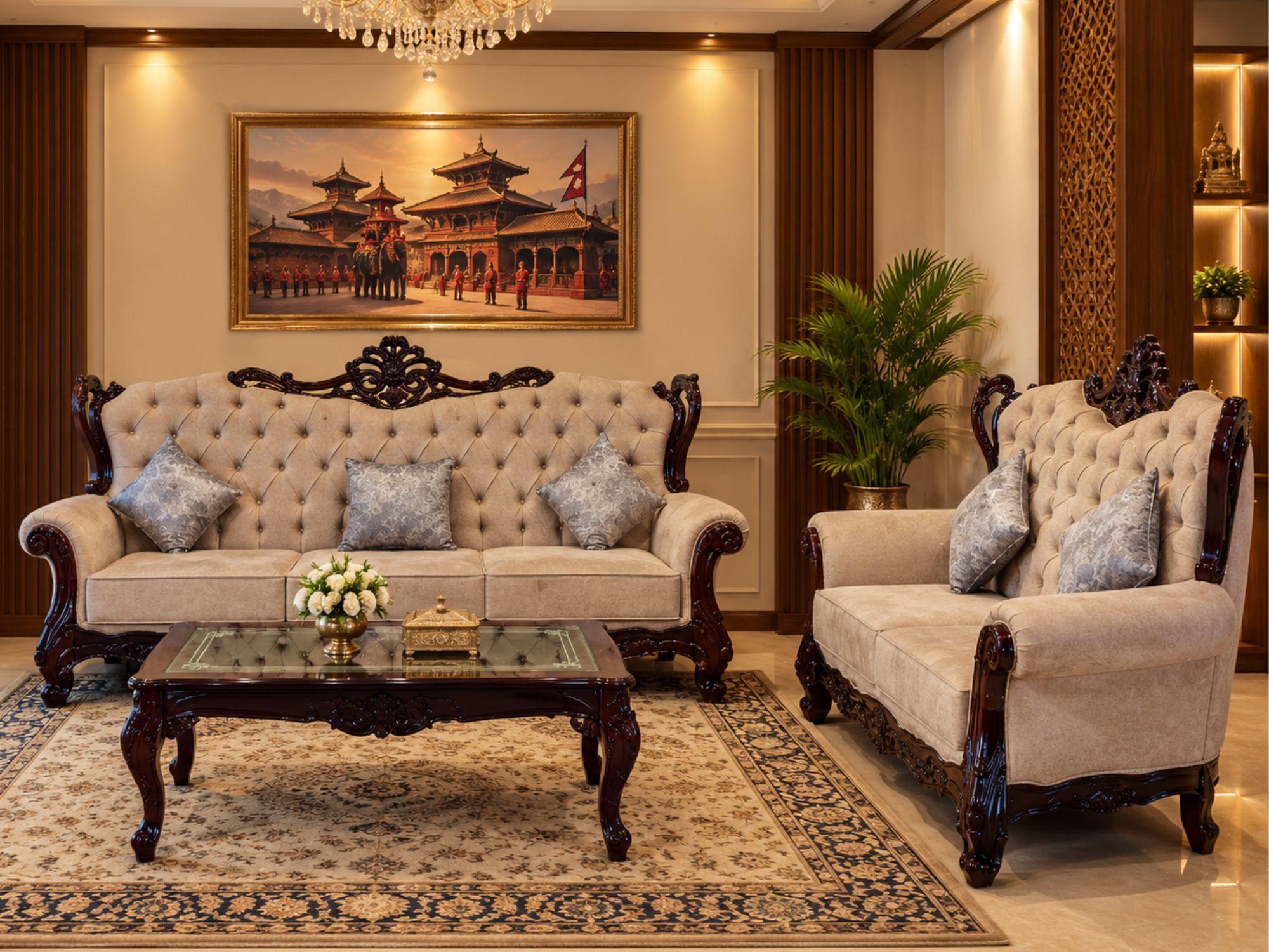 Grey Carved Royal Sofa - Furniture in Nepal