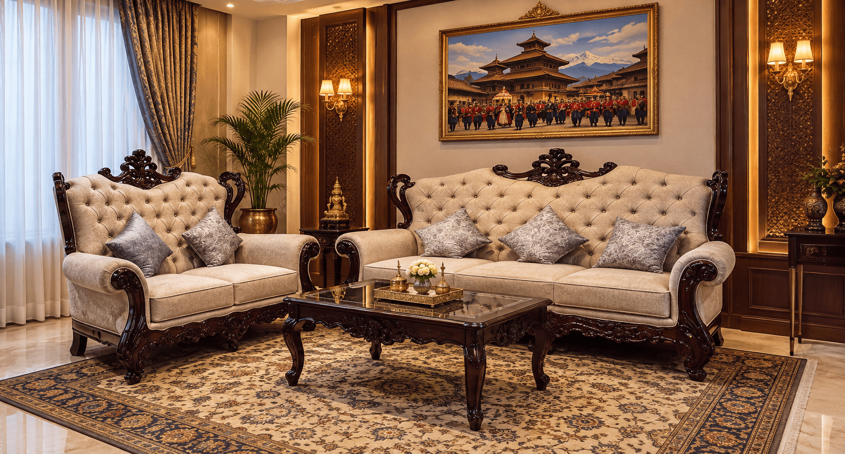 Grey Carved Royal Sofa - Furniture in Nepal