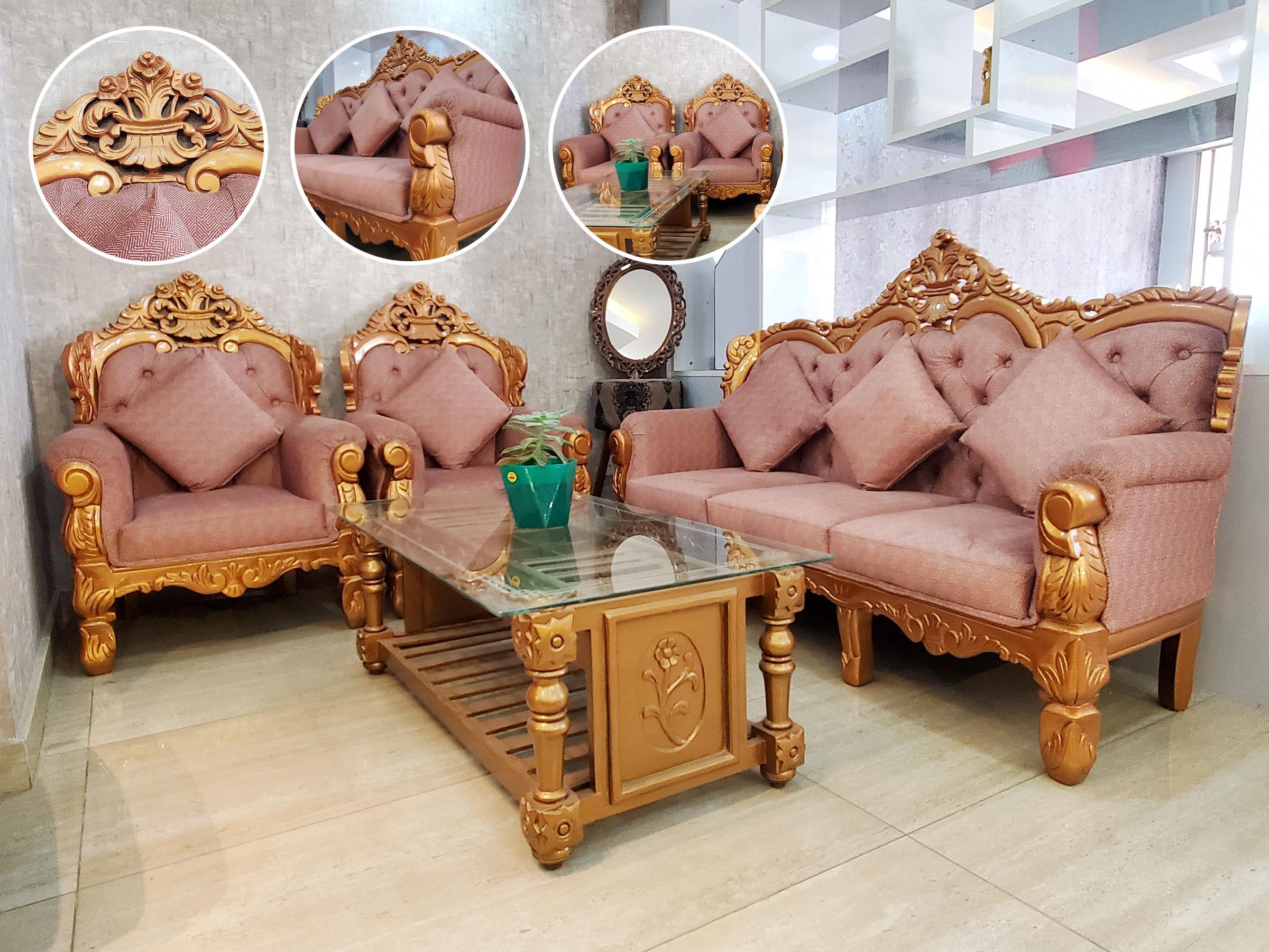 Carved Royal Pink Sofa