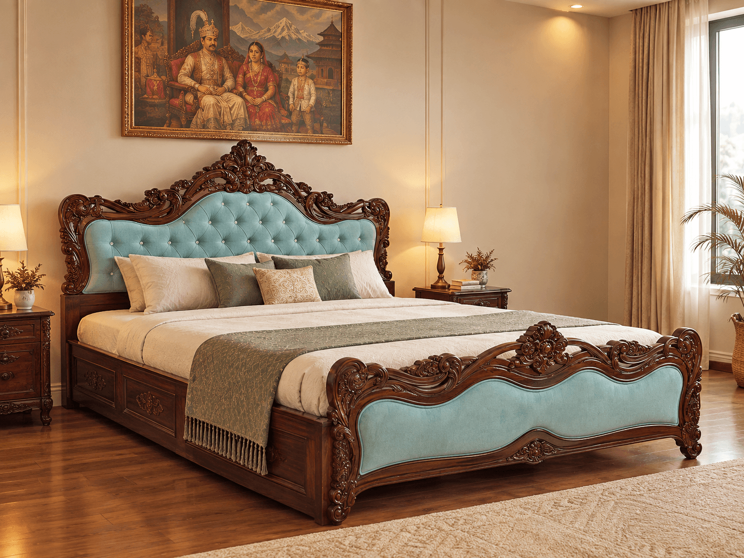 Sea Colored Royal Bed - Furniture in Nepal
