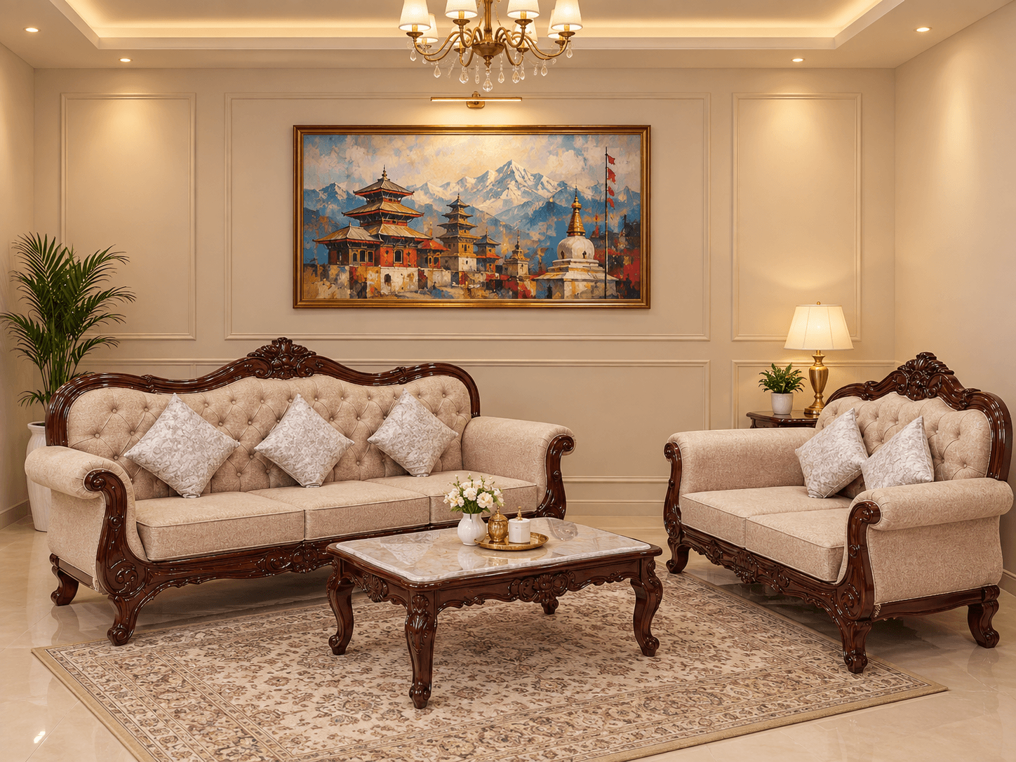 Light Golden Royal Carved Sofa - Furniture in Nepal